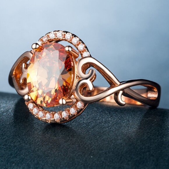 Elegant Champagne Wedding/Engagement Rose Gold Ring for Women, VIP085 - Picture 3 of 4